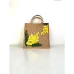 sac jute M avec des mimosas peints à la main par Elles et No.