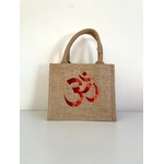 symbole hindouiste AUM peint à la main sur un sac en jute S (2)