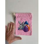 pochon coton rose avec lapin et oeufs de Pâques peints à la main  (4)