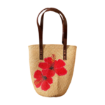 sac bambou tissé avec des hibiscus peints à la main par elles et No.
