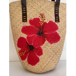 sac bambou tissé avec des hibiscus peints à la main (3)