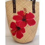 sac bambou tissé avec des hibiscus peints à la main par elles et No.