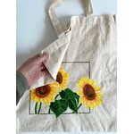 tote bag en coton beige avec des tournesols peints à la main par Elles et No.