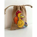 pochon jute avec une poule de pâques peinte main par Elles et No.