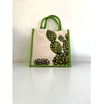 sac coton jute avec cactus peint à la main  par Elles et No.