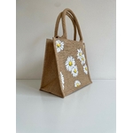 Petit sac en jute avec des marguerites peintes à la main (3)