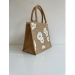 Petit sac en jute avec des marguerites peintes à la main par Elles et No.