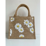 Petit sac en jute avec des marguerites peintes à la main par Elles et No.