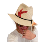 Chapeau d'été panama avec des coquillages peints à la main (3)