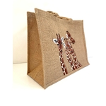 sac jute XL avec des girafes rigolotes peintes à la main par Elles et No.