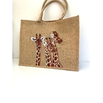 sac jute XL avec des girafes rigolotes peintes à la main par Elles et No.
