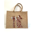 sac jute XL avec des girafes rigolotes peintes à la main par Elles et No.
