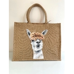 Sac en jute taille XL avec un lama rigolo peint à la main par Elles et No.