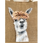 Sac en jute taille XL avec un lama rigolo peint à la main par Elles et No.