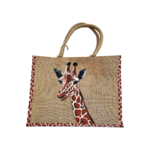 sac en jute XL avec une girafe peinte à la main par Elles et No.