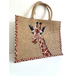 sac en jute XL avec une girafe peinte à la main par Elles et No.