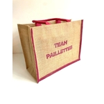 Sac en jute avec le message team paillettes peint à la main à la couleur pailletée par Elles et No.