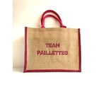 Sac en jute avec le message team paillettes peint à la main à la couleur pailletée par Elles et No.