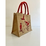 Sac en jute à anses rouge avec des ibis rouges peints à la main par Elles et No.