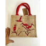 Sac en jute à anses rouge avec des ibis rouges peints à la main par Elles et No.