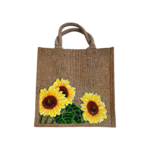 sac en jute avec gros tournesols peints à la main par Elles et No.