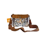 petit sac à bandoulière en coton enduit avec une tête de léopard peinte à la main par Elles et No.