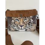 petit sac à bandoulière en coton enduit avec une tête de léopard peinte à la main par Elles et No.