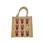 Sac medium en jute avec têtes de rennes de Noël style cartoon peintes à la main