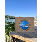 sac en jute grand modèle avec un paysage corse dans un hublot peint à la main par Elles et No. pris en photo au east Park Bartenheim