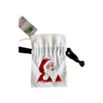 Pochette coton blanc, ruban satin noir, avec tête de père Noël peinte à la main par Elles et No.