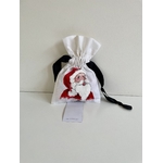 Pochette coton blanc, ruban satin noir, avec tête de père Noël peinte à la main par Elles et No.