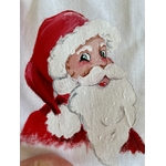 Pochette coton blanc, ruban satin gris, avec tête de père Noël peinte à la main par Elles et No.