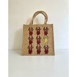 Sac medium en jute avec têtes de rennes de Noël style cartoon peintes à la main par Elles et No.
