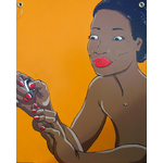 tableau bois XL portrait de femme noire
