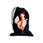 pochon coton noir avec poule coiffée dun bonnet de Père Noêl peinte à la pochon coton noir avec poule coiffée dun bonnet de Père Noël peinte à la main par Elles et No.