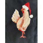 pochon coton noir avec poule coiffée dun bonnet de Père Noël peinte à la main par Elles et No.