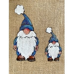 Petit sac en jute avec deux lutins de Noël aux habits bleus strass peints à la main par Elles et No.