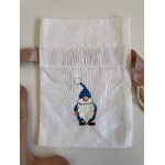 pochon en coton bio avec ruban satin rose avec un lutin de Noël bleu peint à la main par Elles et No.