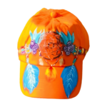 casquette orange pour enfant avec un attrape rêves peint à la main par Elles et No.