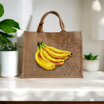 sac en jute taille XL avec des bananes en gros plan peintes à la main. par Elles et No.