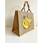 sac en jute taille XL avec des bananes en gros plan peintes à la main par Elles et No.