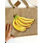 sac en jute taille XL avec des bananes en gros plan peintes à la mainpar Elles et No.