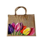 sac en jute Elles et No. grand modèle avec tulipes peintes à la main