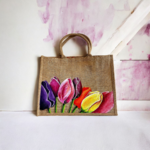 sac en jute  Elles et No. grand modèle avec tulipes peintes à la main