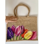 sac en jute   Elles et No. grand modèle avec tulipes peintes à la main