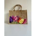 sac en jute.Elles et No. grand modèle avec tulipes peintes à la main