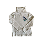 t-shirt col roulé blanc.Elles et No. avec un pingouin rigolo sur son snowboard, peint à la main