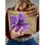 Elles et No. sac jute avec un gros hibiscus mauve peint à la main
