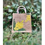 Elles et No. sac en jute taille moyenne avec du mimosa peint à la main