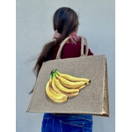 Elles et No. sac en jute XL avec un régime de bananes peints àa la main porté sur l'épaule